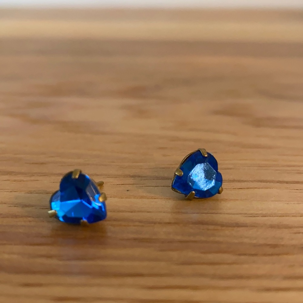 Vintage 80s vibrant blue crystal heart earrings